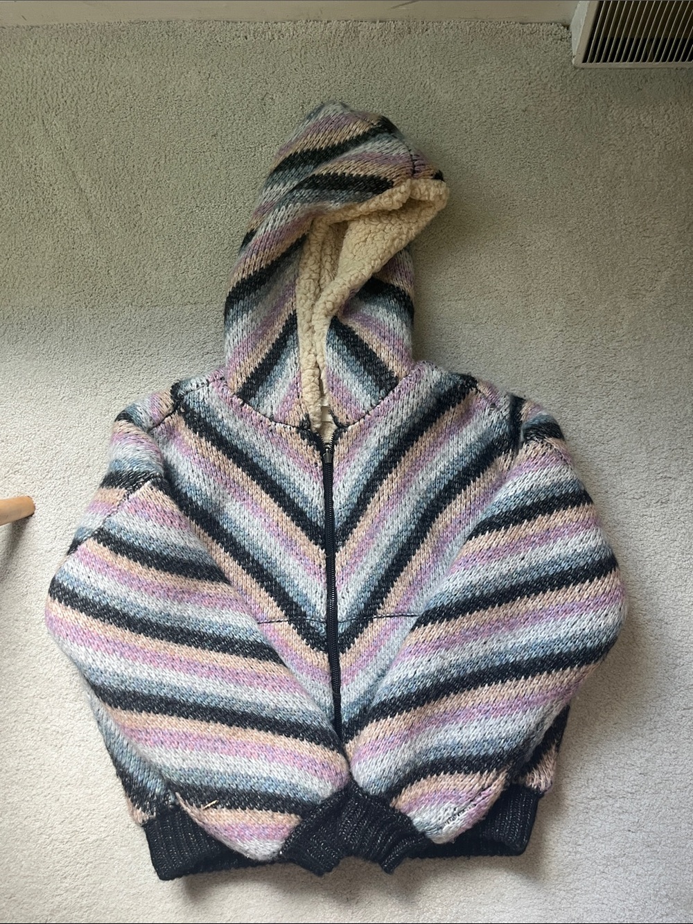 saltwater LUXE Striped Hooded Cardigan in Pastel Pink, Cream & Black
